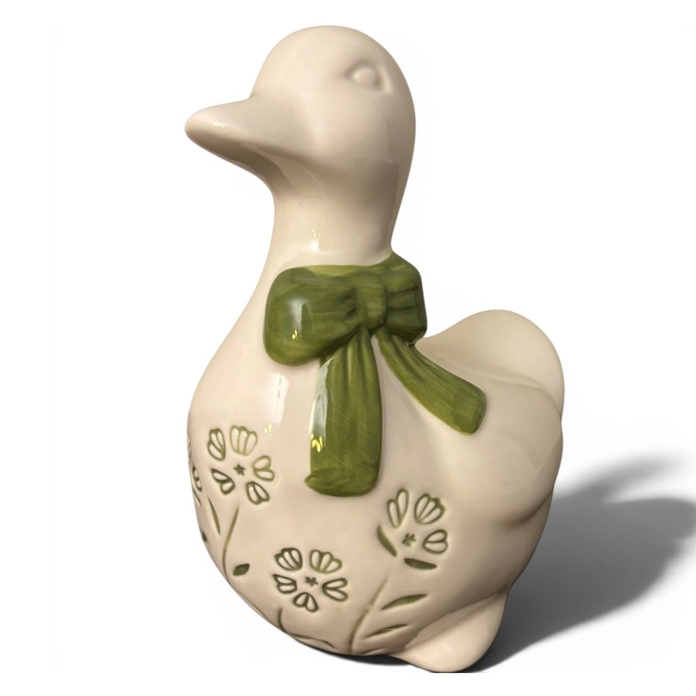 White‎ Ceramic Duck | Green Bow | Floral Embossed | 6 Inch | Target 2026